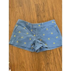 Ralph Lauren Rugby Blue Chino Shorts Yellow Skull Crest Embroidery Womens 10